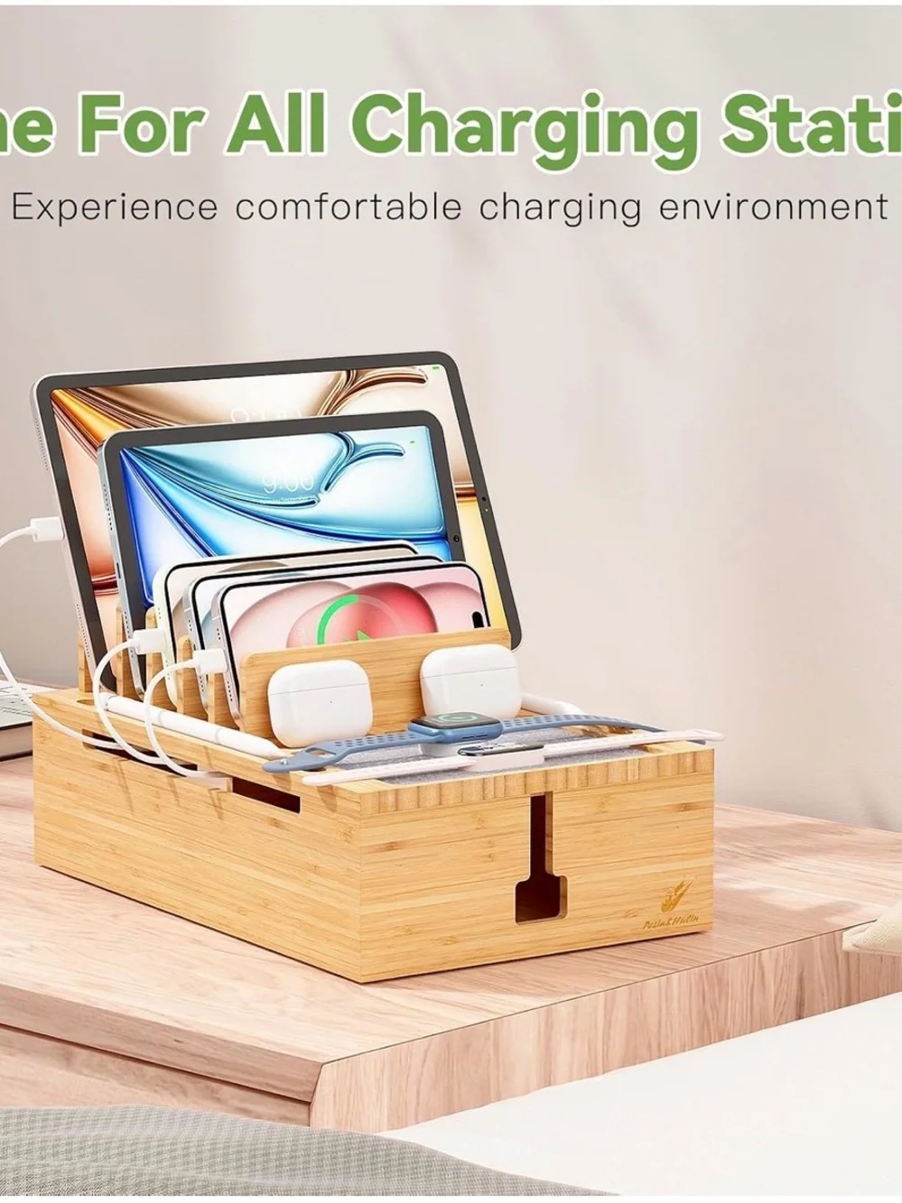 Pezin & Hulin Bamboo Multi-Device Charging Station Organizer - Natural